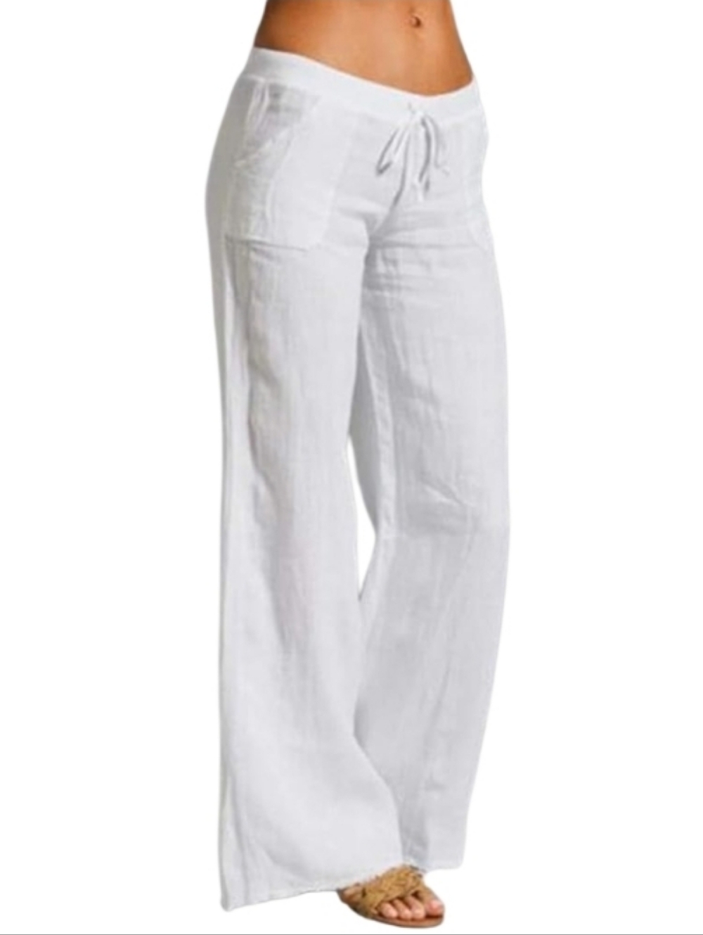 NWT Orginal Collection Women’s White Linen Drawstring Wide-Leg Pants